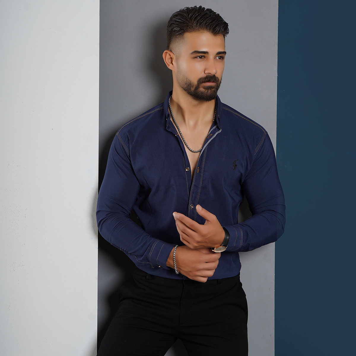 پیراهن مردانه سرمه ای مدل VQ